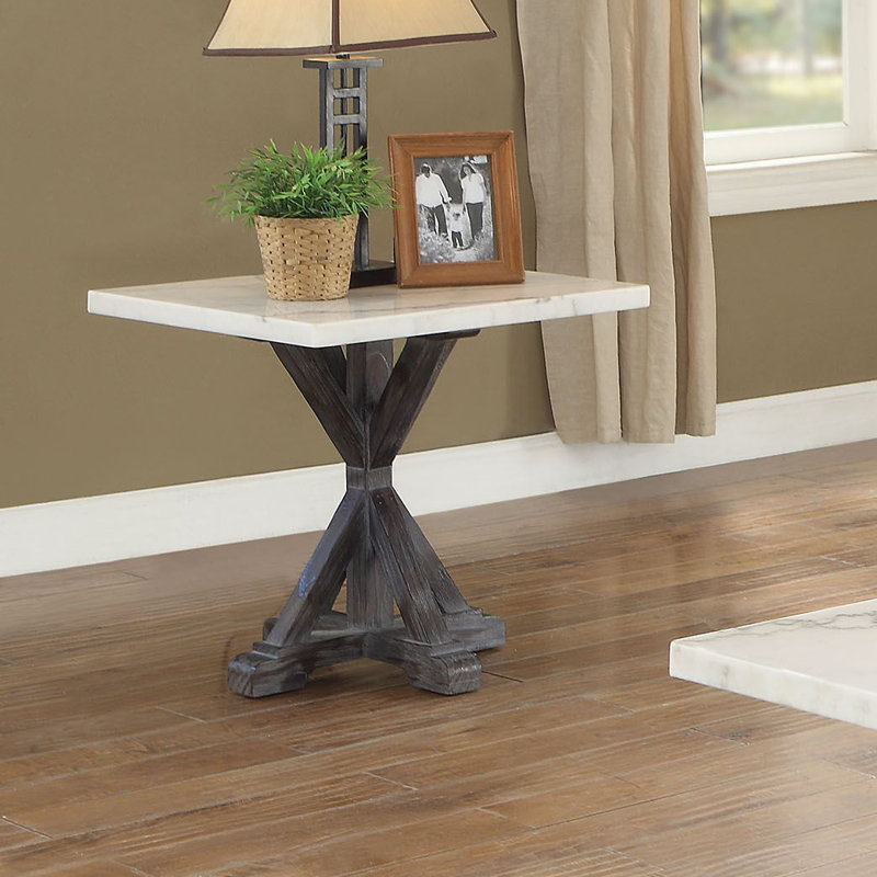 Gracie Oaks Alexandrea 23'' Tall Genuine Marble Pedestal End Table
